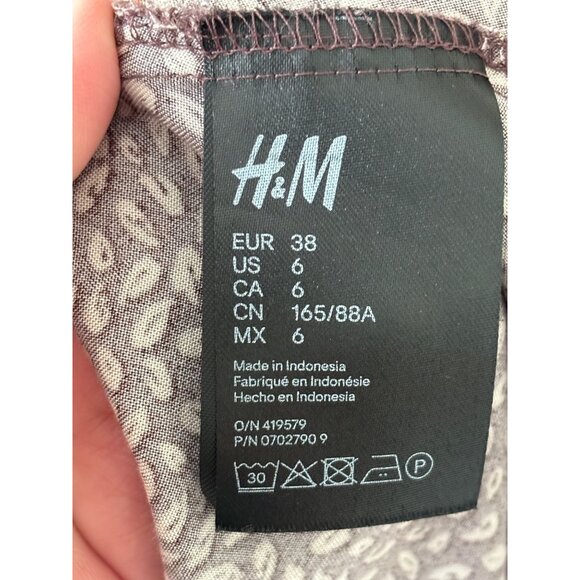 H&M Womens Floral V-Neck Midi Dress Size 6 Brown & Pink Rayon Lightweight - Picture 4 of 15